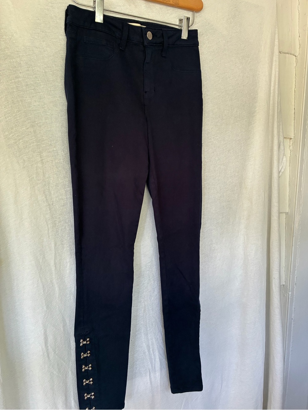 L'Agence Navy Slim Fit High Rise Hem Jeans Size 25 MSRP $255